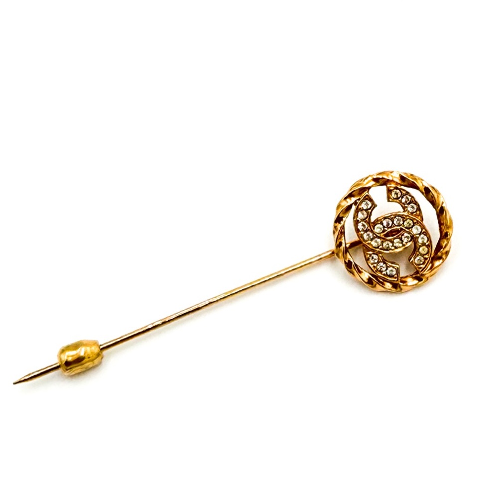 Chanel Gold-Plated and Rhinestone Brooch Pin